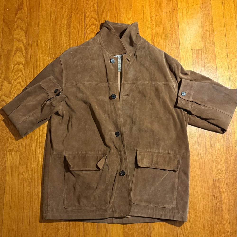 Vintage LL Bean Suede Leather Jacket Men XL Brown Barn Chore Coat Made In Turkey